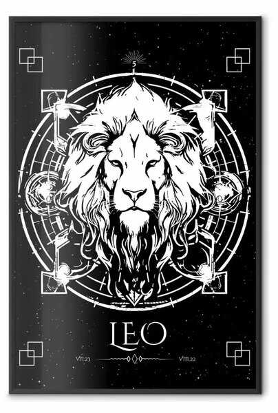 Poster: Zodiaco Leone - grafica in bianco e nero del re degli animali