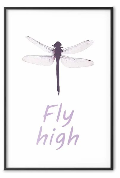 Poster: Fly high - sottile libellula con ali trasparenti su sfondo bianco