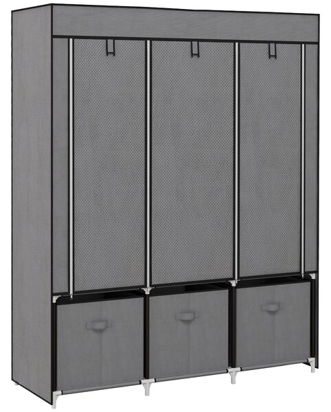 HOMCOM Armadio in Tessuto Pieghevole con Cassetti e Ante Avvolgibili con Zip, 125x43x162.5cm, Grigio Scuro|Aosom