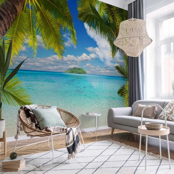 Carta da parati Spiaggia paradisiaca - un angolo tropicale con palme e mare turchese