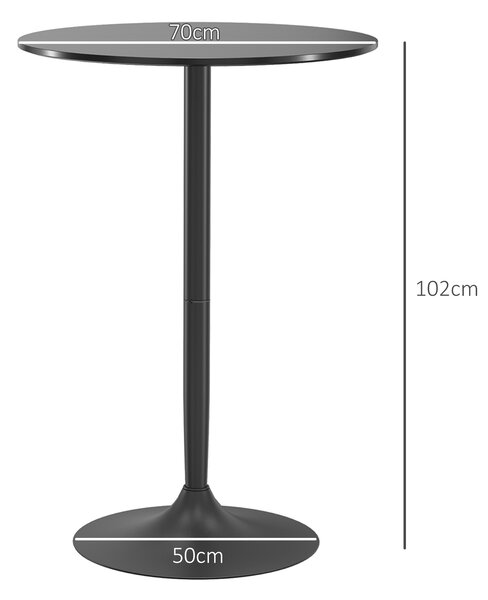 HOMCOM Tavolo Alto da Bar Moderno Rotondo con Base in Acciaio e Piano in MDF, Ø70x102cm, Nero|Aosom