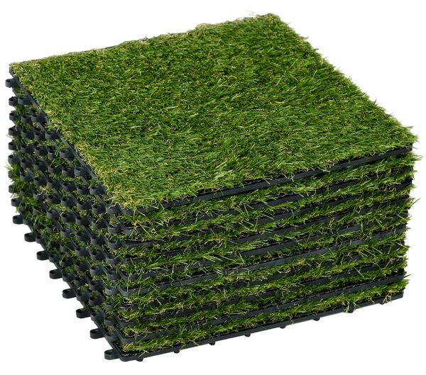 Outsunny Piastrelle da Giardino con Erba Sintetica 30x30cm 10 Pezzi, Prato Artificiale Densità 6500, Verde