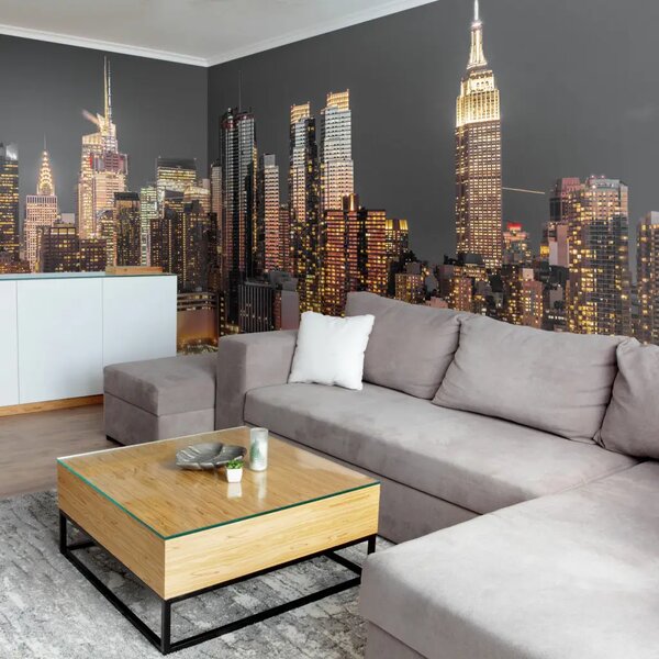 Carta da parati moderna Notte luminosa - skyline illuminato dei grattacieli di New York