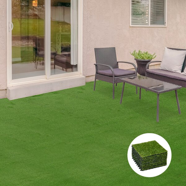 Outsunny Piastrelle da Giardino con Erba Sintetica 30x30cm 10 Pezzi, Prato Artificiale Densità 6500, Verde