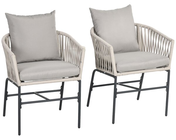 Outsunny Set 2 Sedie da Giardino in Stile Boho con Rivestimento in Corda e Cuscini Imbottiti, Grigio|Aosom