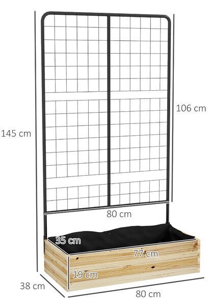 Outsunny Fioriera con Grigliato e 2 Fori di Drenaggio, in Legno di Abete e Acciaio, 80x38x145 cm|Aosom