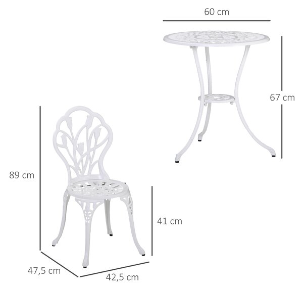 Outsunny Set da Giardino 3 Pezzi in Alluminio con 2 Sedie 42.5x47.5x89 cm e Tavolino Rotondo Ø60x67 cm, Bianco