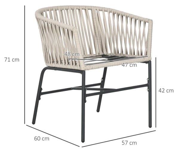 Outsunny Set 2 Sedie da Giardino in Stile Boho con Rivestimento in Corda e Cuscini Imbottiti, Grigio|Aosom