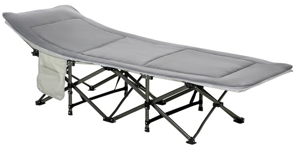 Outsunny Lettino da Campeggio Pieghevole e Imbottito con Tasca Portaoggetti, 188x64.5x53 cm, Grigio chiaro|Aosom