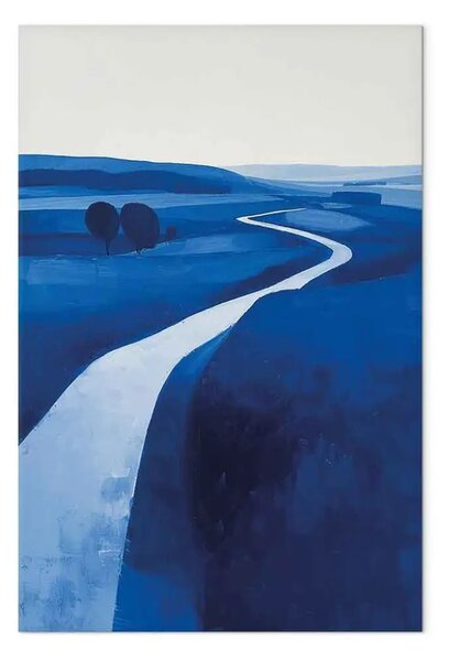 Quadro Strada tortuosa - Pendio collinare nei toni del blu e del bianco