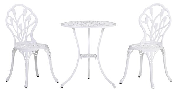 Outsunny Set da Giardino 3 Pezzi in Alluminio con 2 Sedie 42.5x47.5x89 cm e Tavolino Rotondo Ø60x67 cm, Bianco