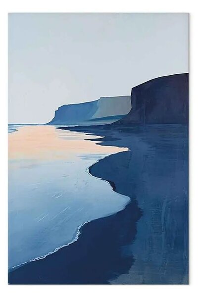 Quadro su tela Scogliere sul mare - Spiaggia tranquilla con rocce scure all'alba