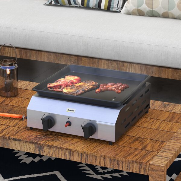 Outsunny Piastra Barbecue a Gas con 2 Bruciatori, Potenza 4.8kw, Argento|Aosom