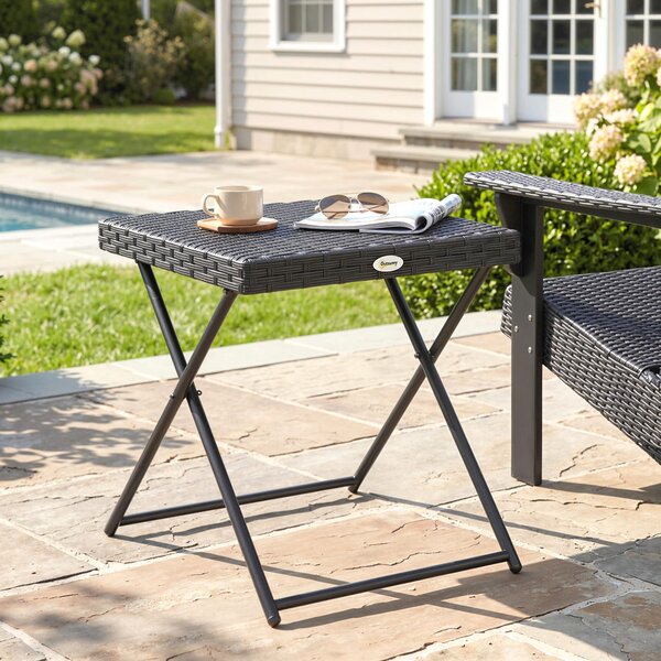 Outsunny Tavolino da Giardino Pieghevole Salvaspazio in Rattan Sintetico e Acciaio, 40x40x40cm, Nero|Aosom