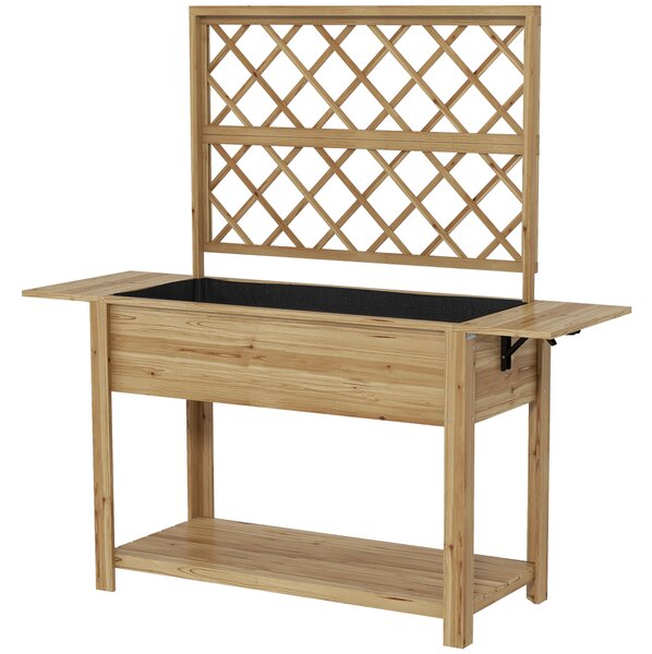 Outsunny Fioriera con Grigliato e Ripiani Laterali e Inferiore, in Legno di Abete, 140x45x151 cm|Aosom