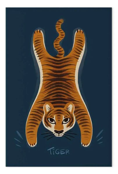 Quadro contemporaneo Predatore arancione - animale su sfondo blu navy