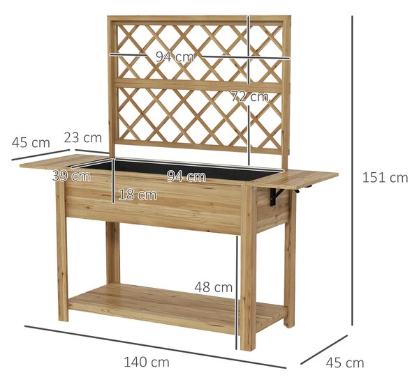 Outsunny Fioriera con Grigliato e Ripiani Laterali e Inferiore, in Legno di Abete, 140x45x151 cm|Aosom