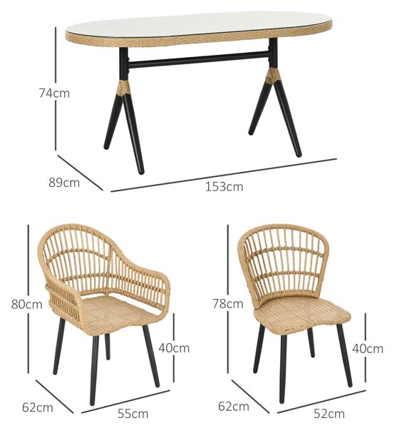 Outsunny Set da Giardino 7 Pezzi in Rattan PE con Tavolo da Pranzo 153x89x74 cm e 6 Sedie 52x62x78 cm con Cuscini | Aosom Italy