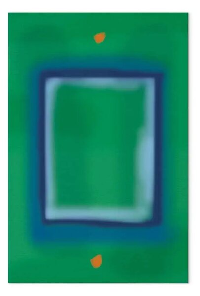 Quadro contemporaneo Accenti arancioni - rettangolo verde astratto con bordi blu