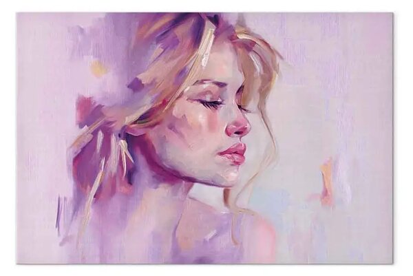Quadro su tela Volto etereo - donna sognante in tonalità pastello