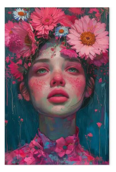 Quadro contemporaneo Splendore floreale - bouquet di fiori rosa sulla testa