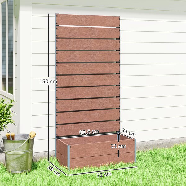 Outsunny Fioriera da Esterno con Spalliera a Doghe per Piante Rampicanti, 72x38x150cm, Marrone Chiaro