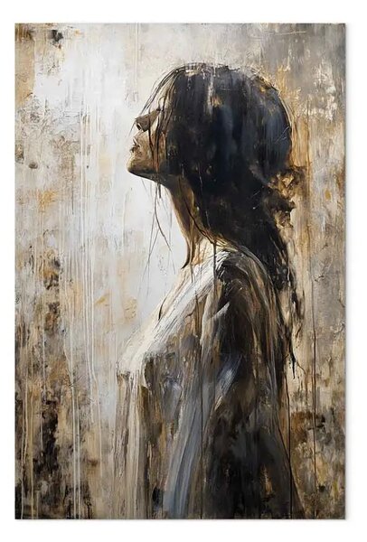 Quadro Riflesso e ombra - profilo di donna su uno sfondo dipinto ad acqua