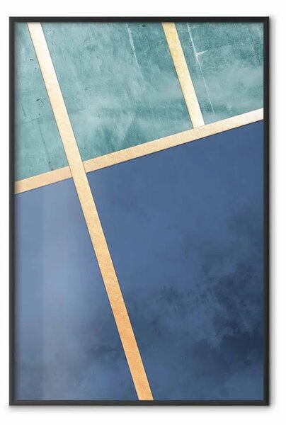 Poster: Linee dorate - composizione geometrica nei toni del blu