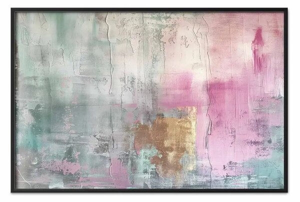 Poster: Sogni pastello - astrazione delicata con tonalità rosa, verde e oro