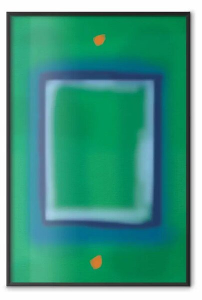 Poster: Astrazione verde - composizione geometrica con accenti blu e arancioni