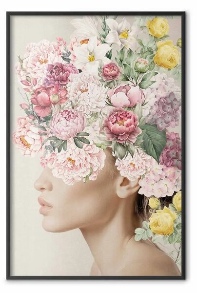 Poster: Testa floreale - composizione artistica del profilo femminile con fiori