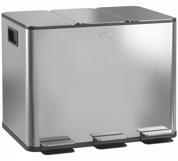 HOMCOM Bidone Immondizia a 3 Sezioni da 20L con Chiusura Silenziosa, in Acciaio Inox e PP, 61.9x36.6x56.7 cm