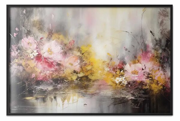 Poster: Prato in fiore - composizione astratta con fiori rosa e gialli