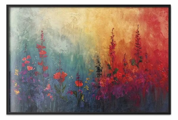 Poster: Colori della natura - paesaggio astratto con colori caldi e piante