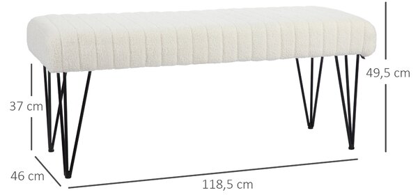 HOMCOM Panca Fondoletto Moderna con Gambe a Forcina, in Tessuto Effetto Ciniglia, Legno e Metallo, 118.5x46x49.5 cm, Crema