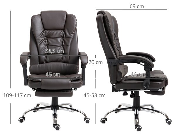 HOMCOM Poltrona da Ufficio Reclinabile in stile Presidenziale con Poggiapiedi, 64.5x69x109-117 cm, color Caffè