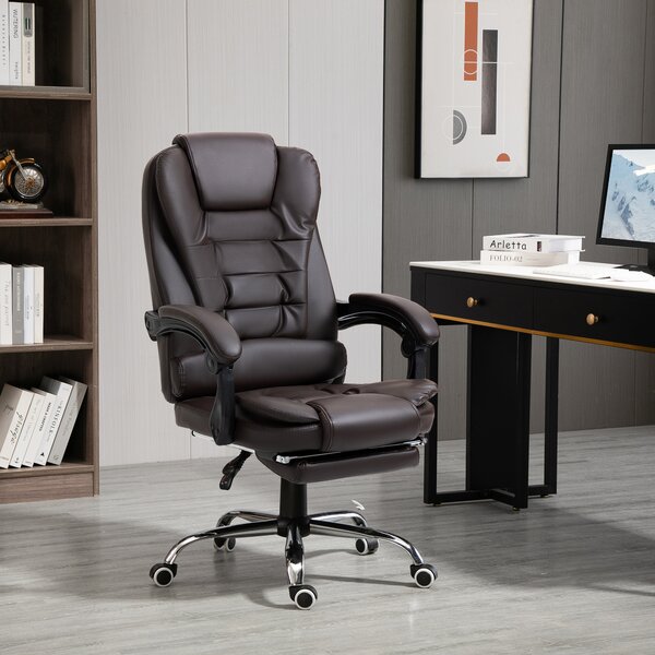 HOMCOM Poltrona da Ufficio Reclinabile in stile Presidenziale con Poggiapiedi, 64.5x69x109-117 cm, color Caffè