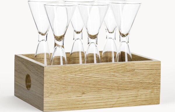 Set di bicchieri per shot in vetro soffiato con scatola in legno Semon 6 pz
