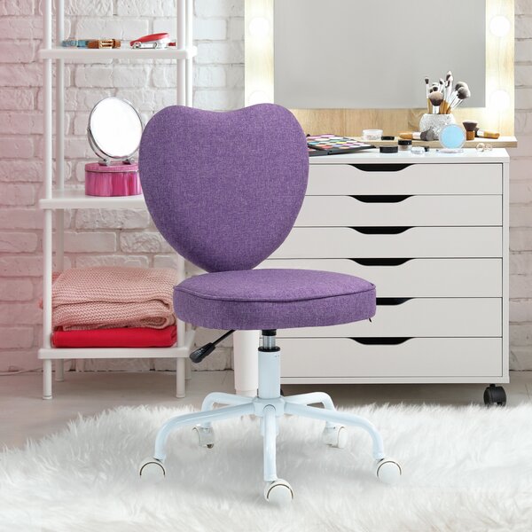 Vinsetto Sedia per Scrivania a Cuore con 5 Rotelle e Altezza Regolabile in Tessuto, 40x50x79-89cm, Viola
