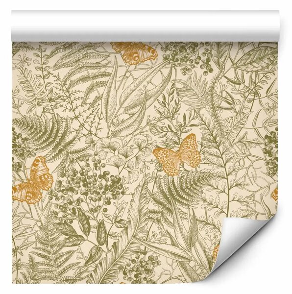 Tappezzerie Ali dorate - elegante composizione naturale con piante e insetti