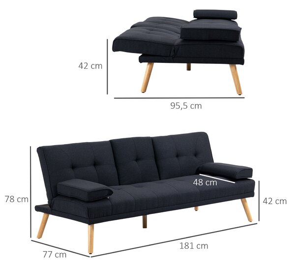 HOMCOM Divano Letto 3 Posti Reclinabile con Rivestimento Effetto Lino e Tavolino a Ribalta, Grigio