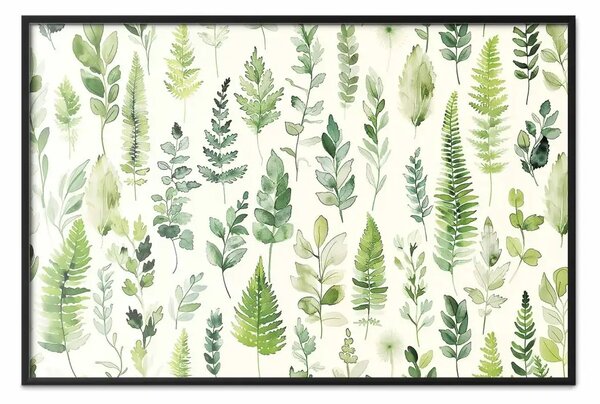 Poster: Ornamento verde - elegante disposizione di rametti sottili su sfondo chiaro