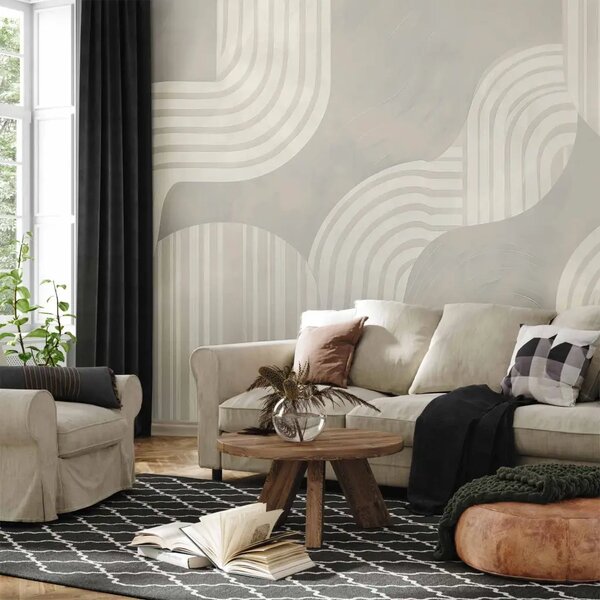 Carta da parati Onde geometriche - delicato motivo con linee arcuate morbide in tonalità di beige