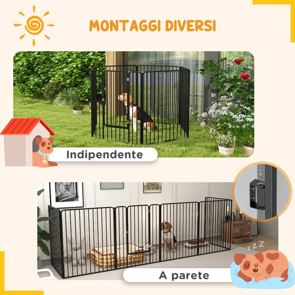 PawHut Recinto per Cani Grandi a 6 Pannelli Modulabili in Acciaio, 164x83x100 cm, Nero|Aosom
