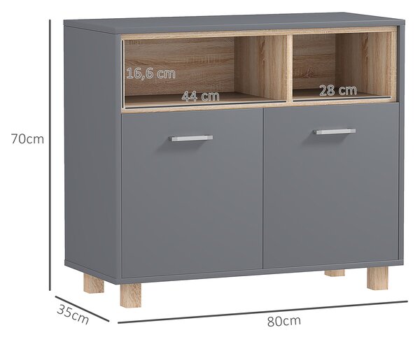 HOMCOM Mobiletto Bagno Moderno con Vani Aperti e Armadietto a 2 Ante, 80x35x70 cm, Grigio