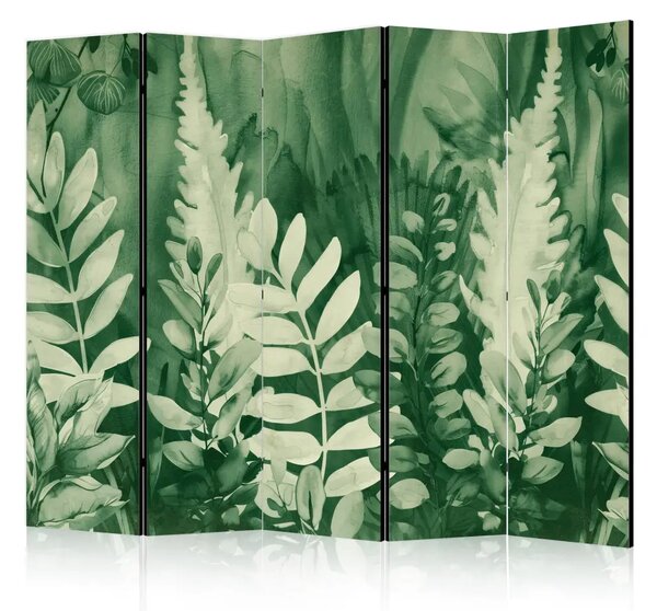 Paravento separè Fitta vegetazione verde - composizione artistica di foglie in tonalità profonde
