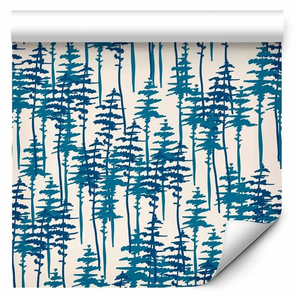 Tappezzerie Pinete delicate - alberi di conifere alti in tonalità di blu notte