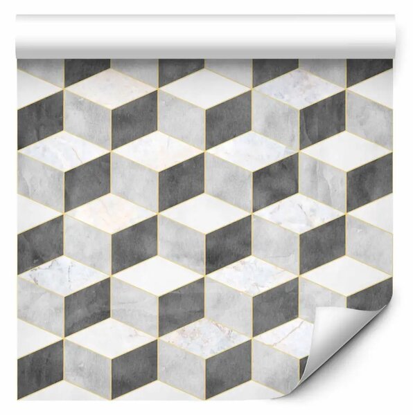 Tappezzerie Cubi di marmo - forme tridimensionali con struttura rocciosa in tonalità di grigio