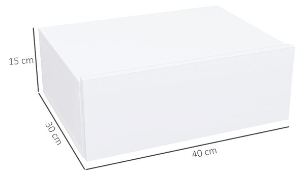HOMCOM Comodino Sospeso Moderno camera da letto con Cassetto, in Legno, 40x30x15 cm, Bianco|Aosom Italy