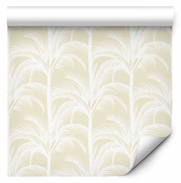 Tappezzerie Palme espanse - foresta tropicale bianca su sfondo beige chiaro